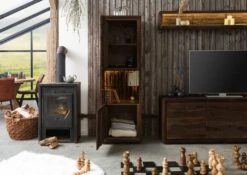 BARK #202 Vetrina In Legno Di Acacia Laccato / Marrone 145x40x153 -Massivmoebel24 33 320 406 0202 3