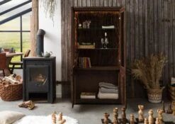 BARK #208 Vetrina In Legno Di Acacia Laccato / Marrone 98x40x180 13 BARK #208 Vetrina In Legno Di Acacia Laccato / Marrone 98x40x180 -Massivmoebel24 33 320 406 0208 3