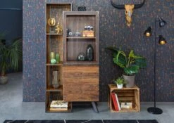 CITY #03 Vetrina In Legno Di Acacia/ Legno Riciclato - Laccato /marrone 90x40x183