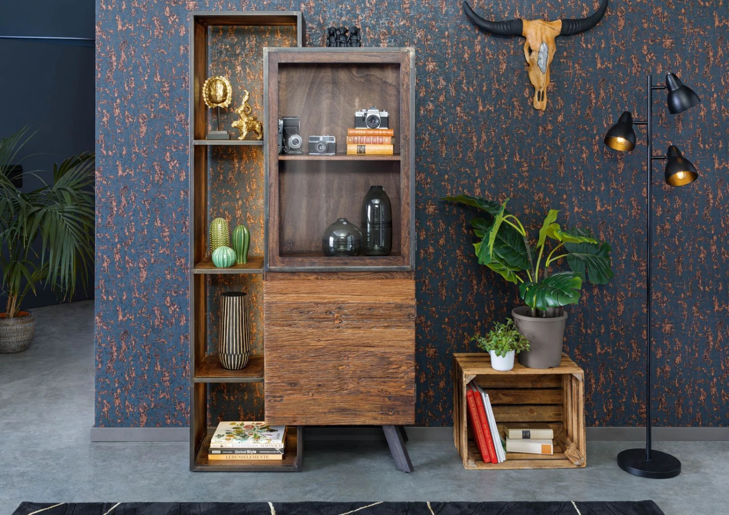 CITY #03 Vetrina In Legno Di Acacia/ Legno Riciclato - Laccato /marrone 90x40x183 3 CITY #03 Vetrina In Legno Di Acacia/ Legno Riciclato - Laccato /marrone 90x40x183