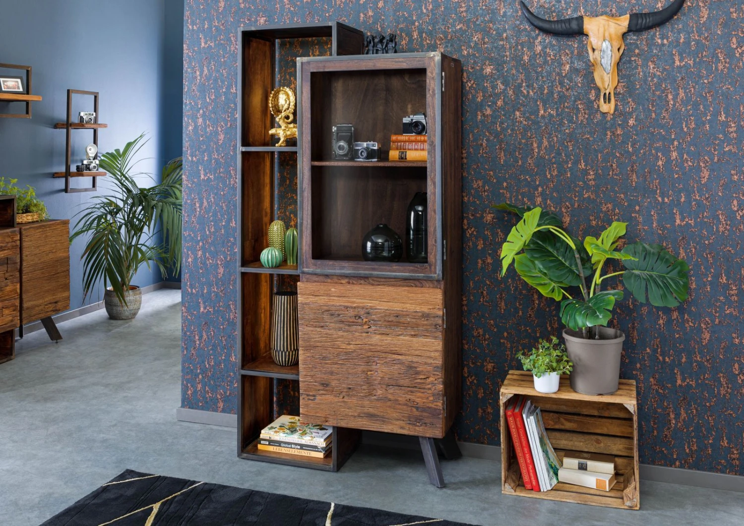 CITY #03 Vetrina In Legno Di Acacia/ Legno Riciclato - Laccato /marrone 90x40x183 4 CITY #03 Vetrina In Legno Di Acacia/ Legno Riciclato - Laccato /marrone 90x40x183 - immagine 2