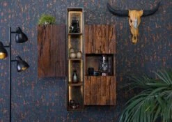 CITY #06 Mobile Pensile In Legno Di Acacia/ Legno Riciclato - Laccato /marrone 85x26x118