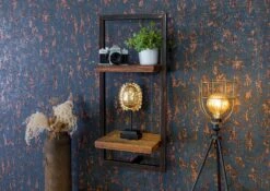 CITY #09 Mensola In Legno Riciclato/ Ferro - Laccato / Marrone 35x25x75 -Massivmoebel24 33 350 753 0009 3