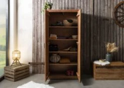 Guardaroba In Legno Di Acacia 88x45x180 Laccato Naturale BARK #118 -Massivmoebel24 33 380 406 0118 03