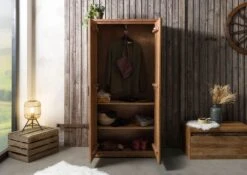 Guardaroba In Legno Di Acacia 88x45x180 Laccato Naturale BARK #118 -Massivmoebel24 33 380 406 0118 04