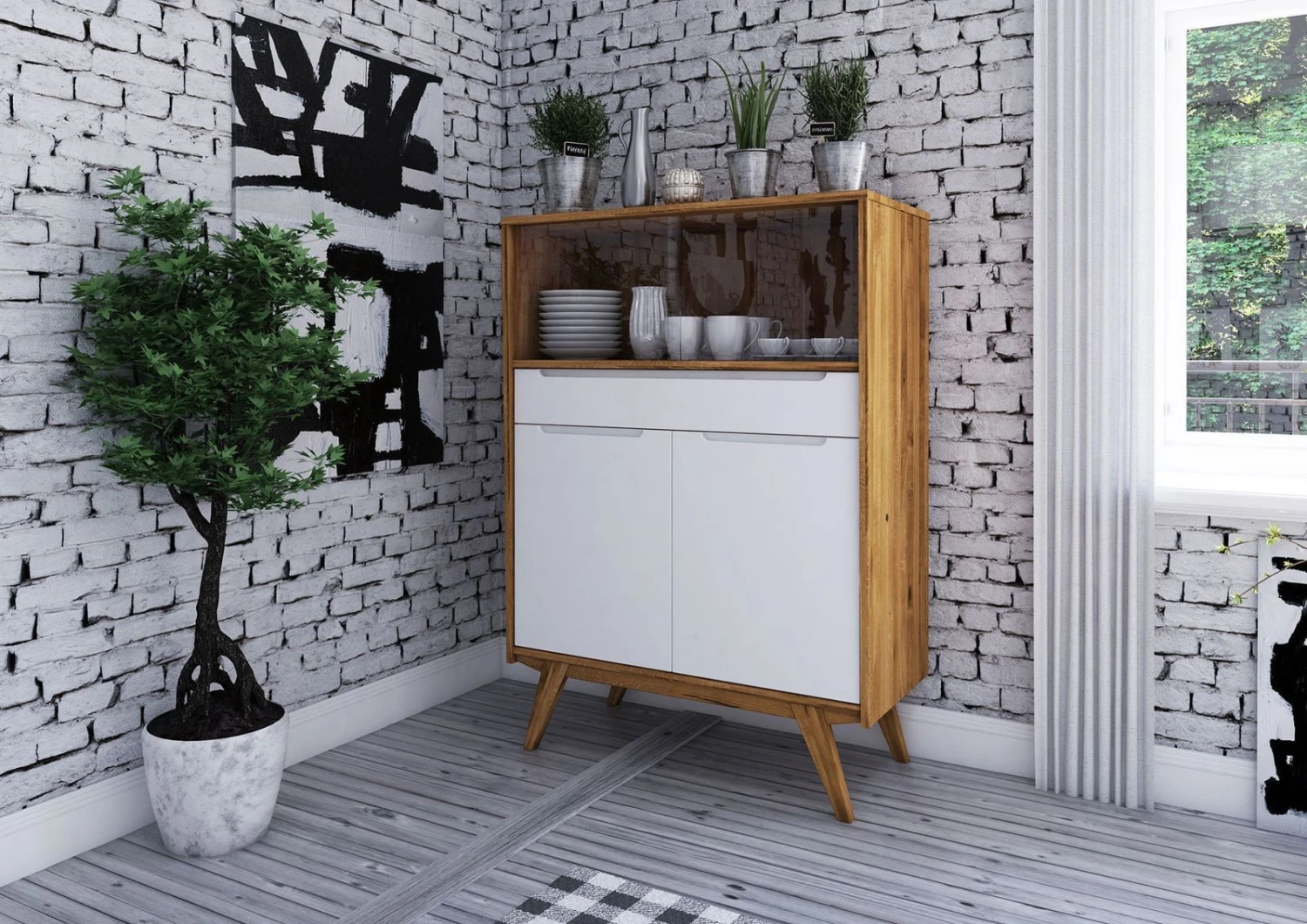 ORIGINAL RETRO #15 Vetrinetta In Legno Di Quercia Selvatica - Oliato / Nartur - Bianco 100x48x141 4 ORIGINAL RETRO #15 Vetrinetta In Legno Di Quercia Selvatica - Oliato / Nartur - Bianco 100x48x141 - immagine 2