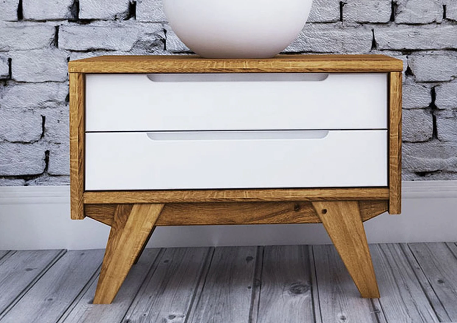 Comodino In Legno Di Quercia Selvatica 55x38x42 Bianco Oliato ORIGINAL RETRO #01 3 Comodino In Legno Di Quercia Selvatica 55x38x42 Bianco Oliato ORIGINAL RETRO #01