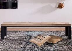 VILLANDERS #225 Panca In Legno Di Quercia Selvatica - Oliato / Bianco 200x35x45 -Massivmoebel24 48 130 200 1025 3