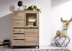 VILLANDERS #206 Credenza In Legno Di Quercia Selvatica - Oliato / Bianco 103x40x148 -Massivmoebel24 48 310 200 1006 3