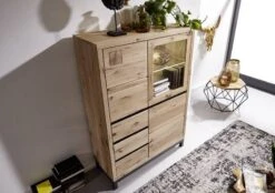 VILLANDERS #206 Credenza In Legno Di Quercia Selvatica - Oliato / Bianco 103x40x148 -Massivmoebel24 48 310 200 1006 5