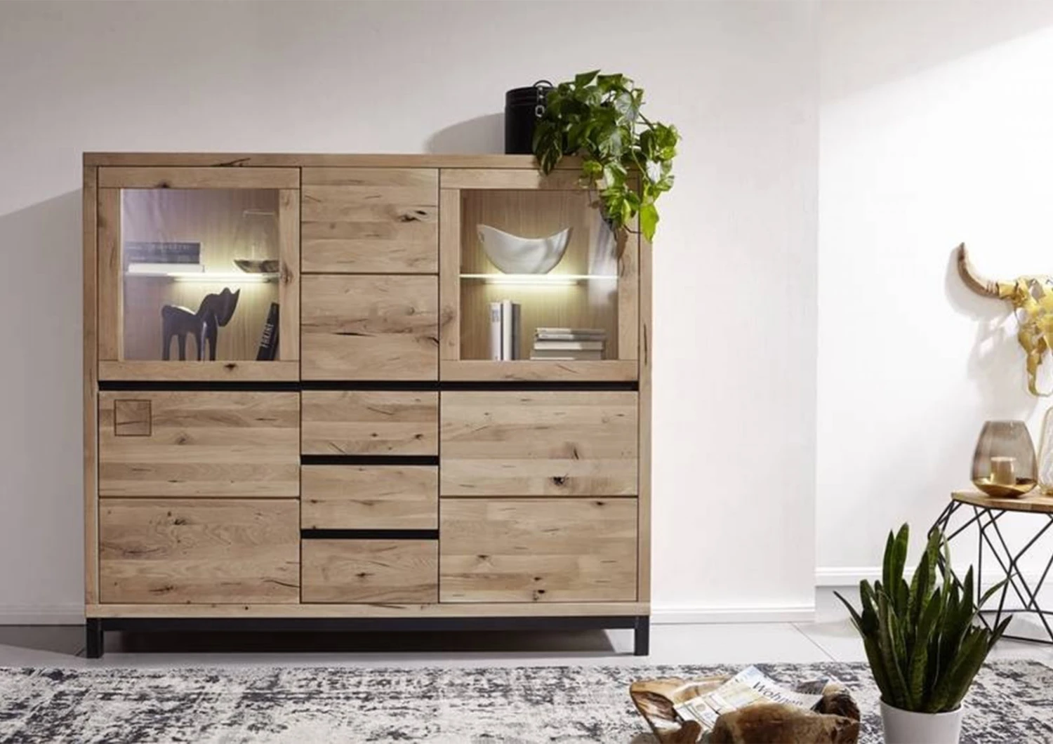 VILLANDERS #207 Credenza In Legno Di Quercia Selvatica - Oliato / Bianco 166x40x148 4 VILLANDERS #207 Credenza In Legno Di Quercia Selvatica - Oliato / Bianco 166x40x148 - immagine 2