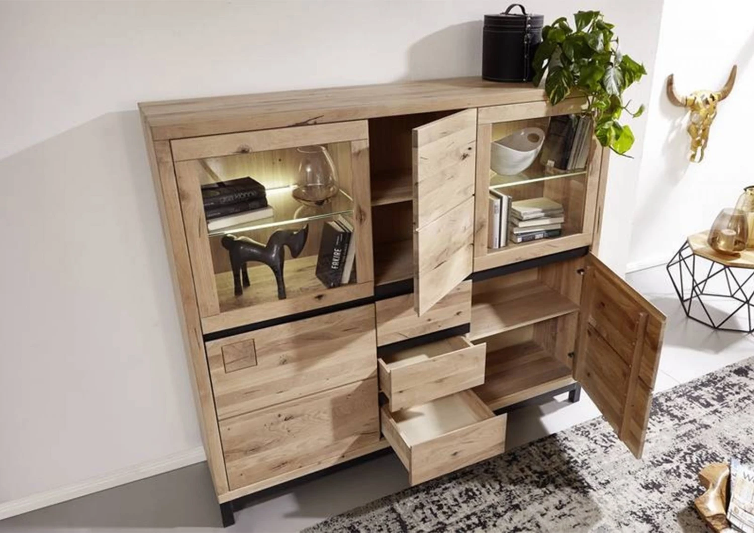 VILLANDERS #207 Credenza In Legno Di Quercia Selvatica - Oliato / Bianco 166x40x148 5 VILLANDERS #207 Credenza In Legno Di Quercia Selvatica - Oliato / Bianco 166x40x148 - immagine 3