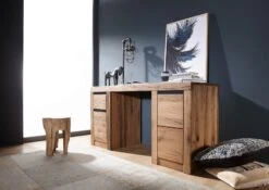 Scrivania In Legno Di Quercia Selvatica/ Cerro 150x50x75 Quercia Naturale Oliato MONTREUX #119 -Massivmoebel24 48 312 100 0019 4