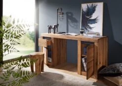 Scrivania In Legno Di Quercia Selvatica/ Cerro 150x50x75 Quercia Naturale Oliato MONTREUX #119 -Massivmoebel24 48 312 100 0019 5