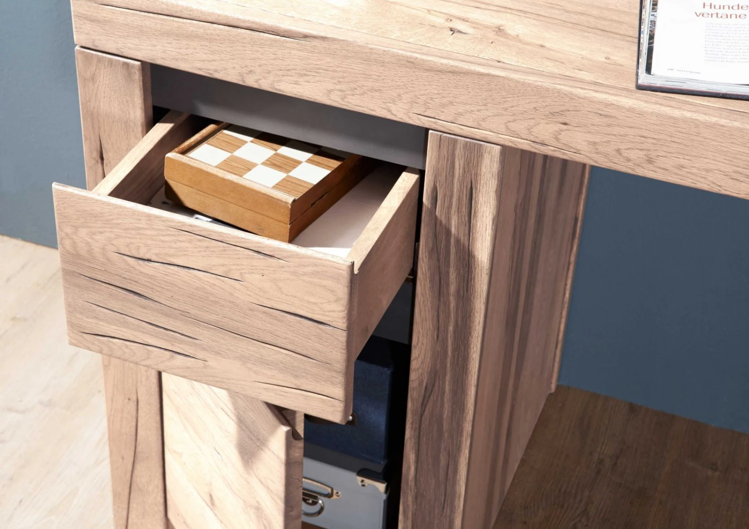 Scrivania In Legno Di Quercia Selvatica/ Cerro 150x50x75 Bianco Oliato MONTREUX #219 8 Scrivania In Legno Di Quercia Selvatica/ Cerro 150x50x75 Bianco Oliato MONTREUX #219 - immagine 6