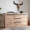 Credenza In Legno Di Quercia Selvatica/ Cerro 155x45x85 Bianco Oliato MONTREUX #227 -Massivmoebel24 48 312 100 1027 1