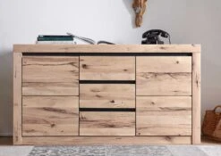 Credenza In Legno Di Quercia Selvatica/ Cerro 155x45x85 Bianco Oliato MONTREUX #227 -Massivmoebel24 48 312 100 1027 3