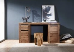 Scrivania In Legno Di Quercia Selvatica/ Cerro 150x50x75 Tabacco Marrone Oliato MONTREUX #319 -Massivmoebel24 48 312 100 2019 3