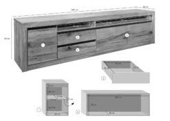 Mobile TV In Legno Di Quercia Selvatica/ Cerro 260x50x60 Quercia Naturale Oliato MONTREUX #041 -Massivmoebel24 48 313 100 0041 08 1