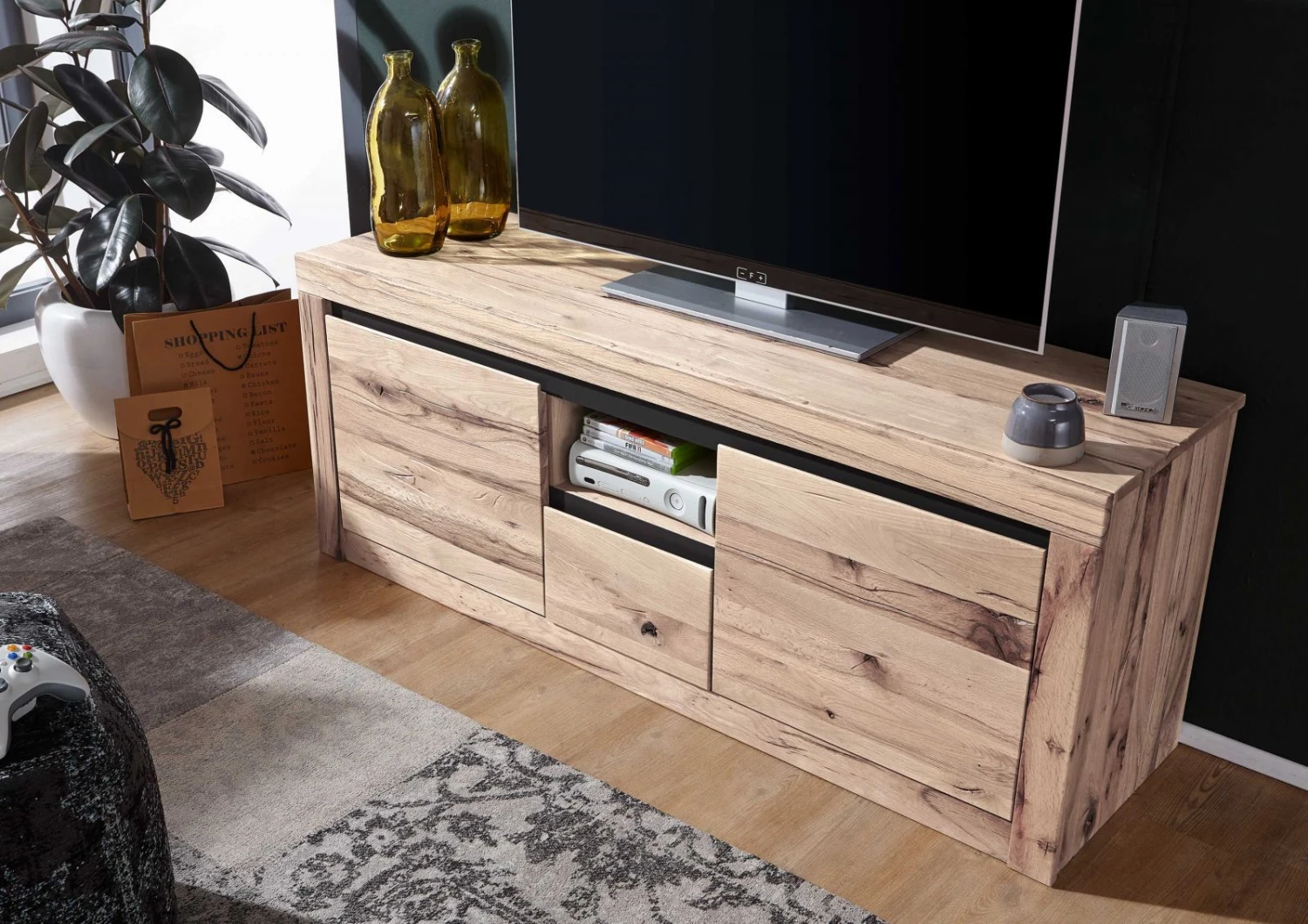 Mobile TV In Legno Di Quercia Selvatica/ Cerro 155x45x60 Bianco Oliato MONTREUX #314 4 Mobile TV In Legno Di Quercia Selvatica/ Cerro 155x45x60 Bianco Oliato MONTREUX #314 - immagine 2