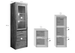 Vetrina In Legno Di Quercia Selvatica/ Cerro 62x42x191 Quercia Naturale Oliato MONTREUX #120 -Massivmoebel24 48 320 100 0020 08