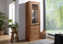 Vetrina In Legno Di Quercia Selvatica/ Cerro 62x42x191 Quercia Naturale Oliato MONTREUX #120