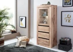 Vetrina In Legno Di Quercia Selvatica/ Cerro 62x42x150 Bianco Oliato MONTREUX #222