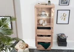 Vetrina In Legno Di Quercia Selvatica/ Cerro 62x42x150 Bianco Oliato MONTREUX #222 -Massivmoebel24 48 320 100 1022 4