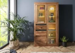 Vetrina In Legno Di Quercia Selvatica/ Cerro 110x42x200 Tabacco Marrone Oliato MONTREUX #318 -Massivmoebel24 48 320 100 2018 3