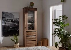 Vetrina In Legno Di Quercia Selvatica/ Cerro 62x42x190 Tabacco Marrone Oliato MONTREUX #321