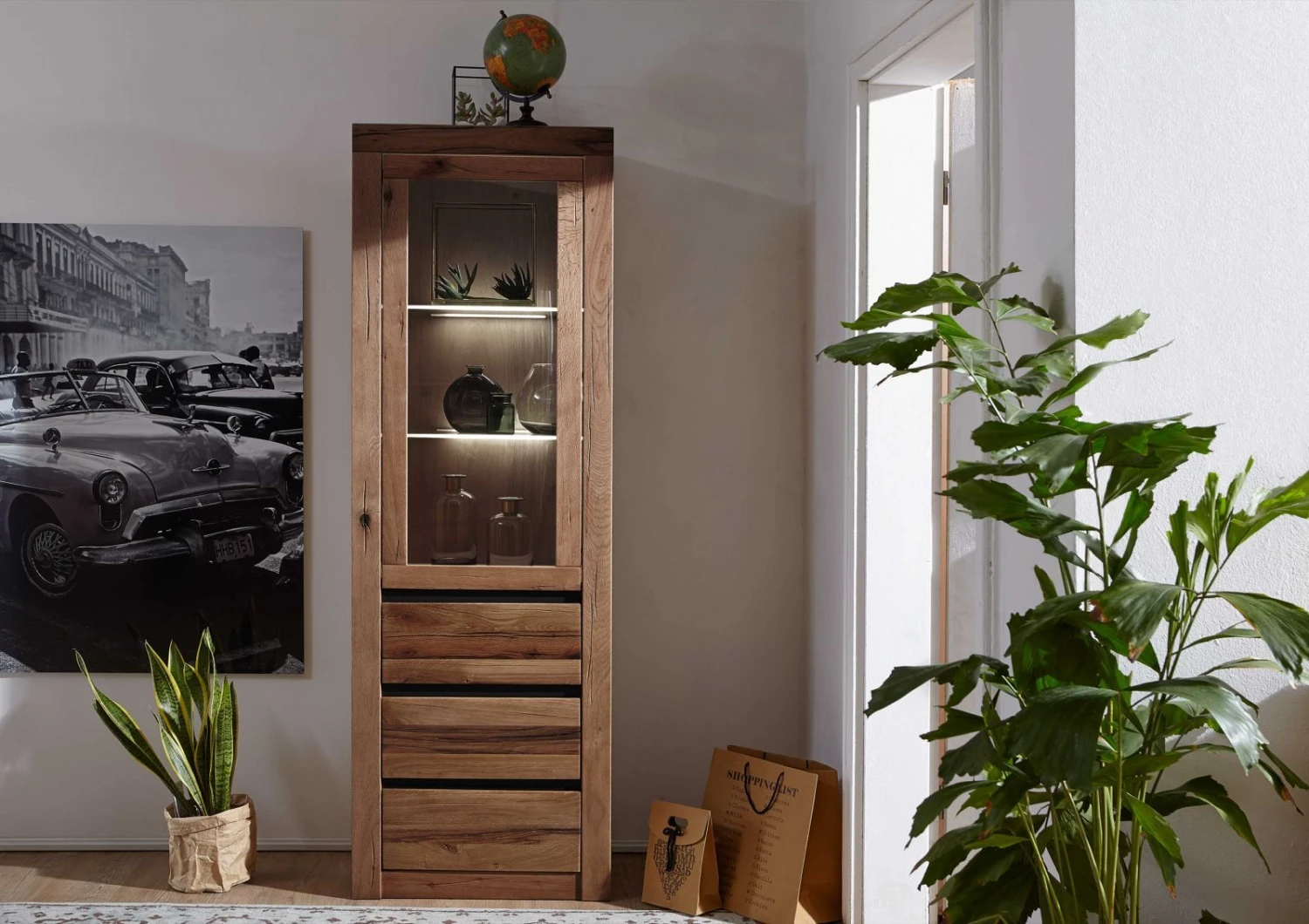 Vetrina In Legno Di Quercia Selvatica/ Cerro 62x42x190 Tabacco Marrone Oliato MONTREUX #321 5 Vetrina In Legno Di Quercia Selvatica/ Cerro 62x42x190 Tabacco Marrone Oliato MONTREUX #321 - immagine 3