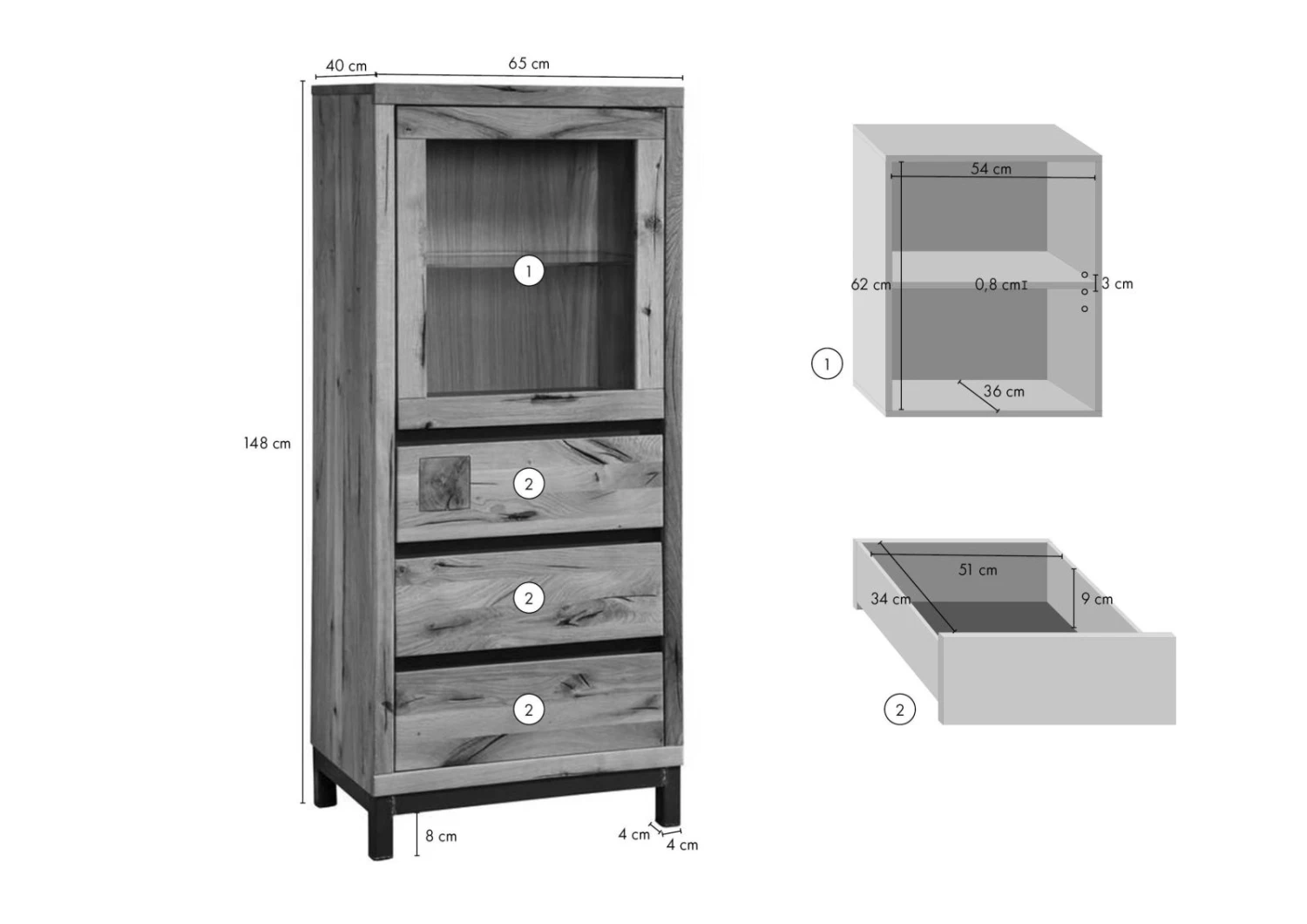Vetrina In Legno Di Quercia Selvatica 65x40x148 Quercia Naturale Oliato VILLANDERS #103 9 Vetrina In Legno Di Quercia Selvatica 65x40x148 Quercia Naturale Oliato VILLANDERS #103 - immagine 7