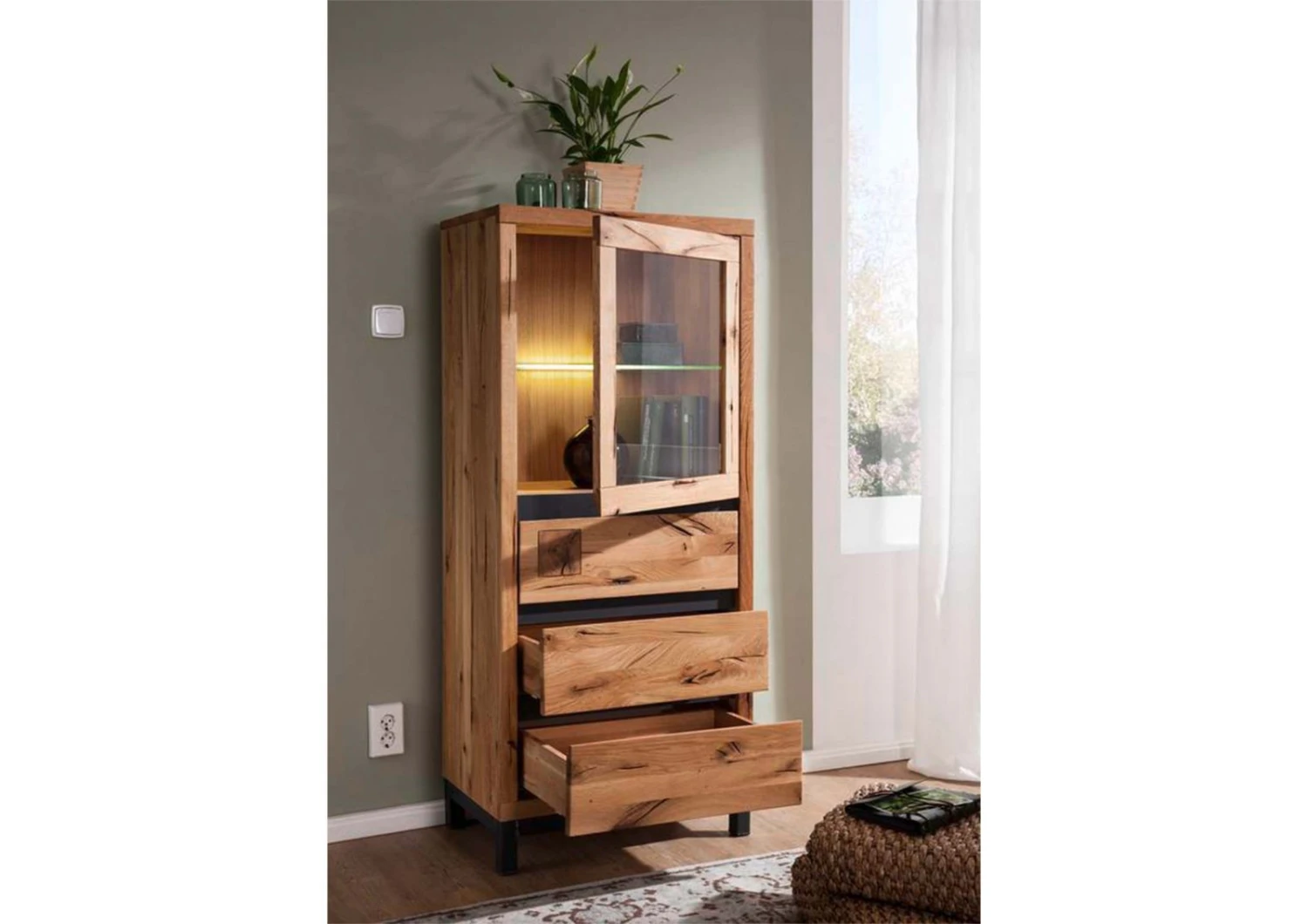 Vetrina In Legno Di Quercia Selvatica 65x40x148 Quercia Naturale Oliato VILLANDERS #103 4 Vetrina In Legno Di Quercia Selvatica 65x40x148 Quercia Naturale Oliato VILLANDERS #103 - immagine 2