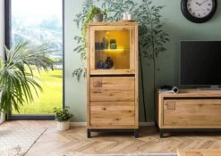 Vetrina In Legno Di Quercia Selvatica 65x40x148 Quercia Naturale Oliato VILLANDERS #104 -Massivmoebel24 48 320 200 0004 3