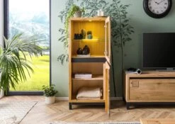 Vetrina In Legno Di Quercia Selvatica 65x40x148 Quercia Naturale Oliato VILLANDERS #104 -Massivmoebel24 48 320 200 0004 4