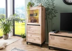 Vetrina In Legno Di Quercia Selvatica 65x40x148 Bianco Oliato VILLANDERS #204