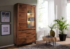 Vetrina In Legno Di Quercia Selvatica 103x40x205 Tabacco Marrone Oliato VILLANDERS #301