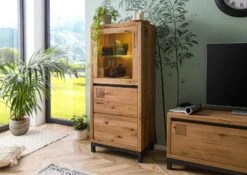 Vetrina In Legno Di Quercia Selvatica 65x40x148 Tabacco Marrone Oliato VILLANDERS #304