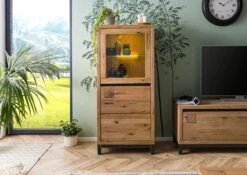 Vetrina In Legno Di Quercia Selvatica 65x40x148 Tabacco Marrone Oliato VILLANDERS #304 -Massivmoebel24 48 320 200 2004 3