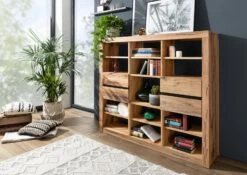 Scaffale In Legno Di Quercia Selvatica/ Cerro 160x36x140 Quercia Naturale Oliato MONTREUX #043