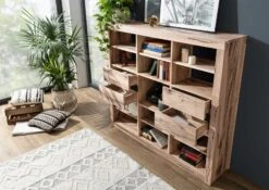 Scaffale In Legno Di Quercia Selvatica/ Cerro 160x36x140 Bianco Oliato MONTREUX #143 -Massivmoebel24 48 350 100 1043 4