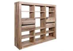 Scaffale In Legno Di Quercia Selvatica/ Cerro 160x36x140 Bianco Oliato MONTREUX #143 -Massivmoebel24 48 350 100 1043 9