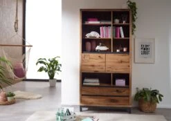 Scaffale In Legno Di Quercia Selvatica 100x40x200 Tabacco Marrone Oliato VILLANDERS #338 -Massivmoebel24 48 350 200 2038 3