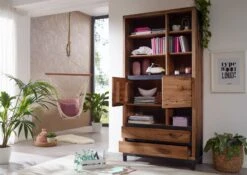 Scaffale In Legno Di Quercia Selvatica 100x40x200 Tabacco Marrone Oliato VILLANDERS #338 -Massivmoebel24 48 350 200 2038 5