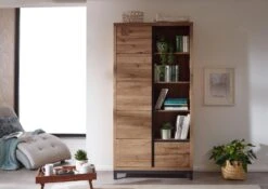 Scaffale In Legno Di Quercia Selvatica 100x40x200 Tabacco Marrone Oliato VILLANDERS #339 -Massivmoebel24 48 350 200 2039 3