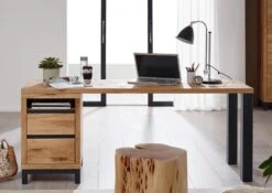 Scrivania In Legno Di Quercia Selvatica 220x55x76 Quercia Naturale Oliato VILLANDERS #142 -Massivmoebel24 48 360 200 0042 3