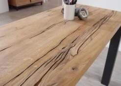 Scrivania In Legno Di Quercia Selvatica 220x55x76 Quercia Naturale Oliato VILLANDERS #142 -Massivmoebel24 48 360 200 0042 4