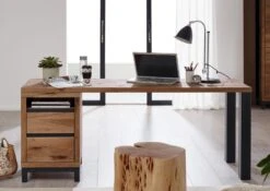 Scrivania In Legno Di Quercia Selvatica 220x55x76 Tabacco Marrone Oliato VILLANDERS #342 -Massivmoebel24 48 360 200 2042 3