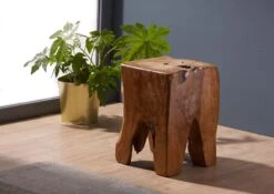 Sgabello In Legno Di Teak 30x30x40 Teak Naturale Laccato UNIKA #155