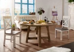 Tavolo Da Pranzo In Legno Di Teak 120x120x78 Naturale Grezzo BASSANO #146